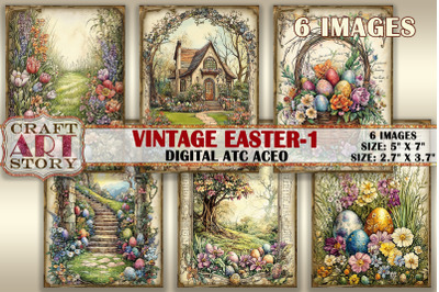 Vintage Easter-1 picture collage printable cards atc BONUS