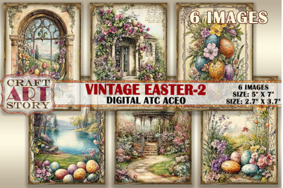 Vintage Easter-2 picture collage printable cards atc BONUS