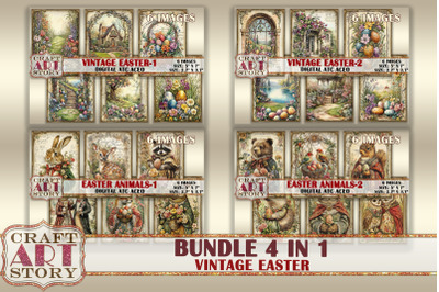 Bundle Vintage Easter picture collage cards atc BONUS