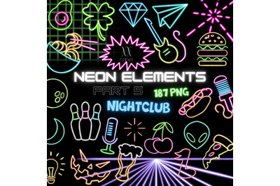 Large Neon Party Bundle - Birthday&2C; Club&2C; UFO&2C; Bowling&2C; Music&2C; Food