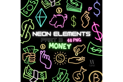 Vibrant Neon Money Clipart and Cryptocurrency Icons  PNG Bundle