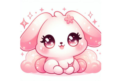 Cute 3D Kawaii bunny with big sparkling eyes and pastel pink fur