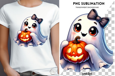 Coquette Ghost &amp; Pumpkin Digital Download PNG, Cute Halloween Design,