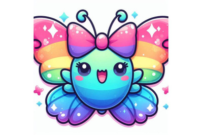 3D Kawaii butterfly with colorful wings and a joyful expression