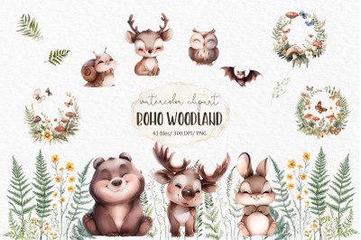 Boho woodland animal watercolor clipart PNG