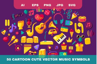 Musical Party Symbols Cartoon Set