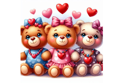 Teddy bears wearing heart-shaped necklaces.