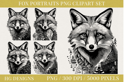 Fox Portraits Png Clipart Set