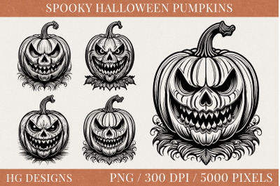 Spooky Halloween Pumpkins Png Clipart Set