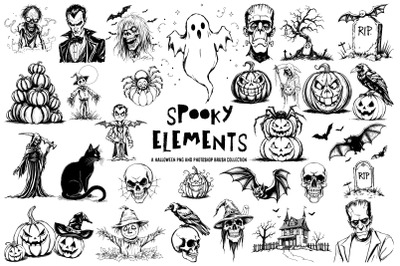 Halloween Spooky Brushes And Elements Set