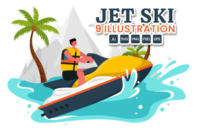 9 People Ride Jet Ski Illustration