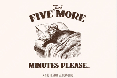 Five More Minutes&2C; Lazy Cat png&2C; Sleeping Cat png&2C; Funny T Shirt Desig