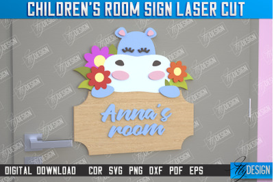 Children&#039;s Room Sign | Door Sign | Hippo Design | CNC File