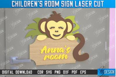 Children&#039;s Room Sign | Door Sign | Monkey Design | CNC File