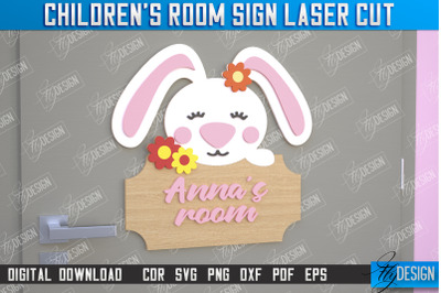 Children&#039;s Room Sign | Door Sign | Bunny Design | CNC File