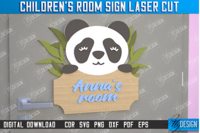 Children&#039;s Room Sign | Door Sign | Panda Design | CNC File