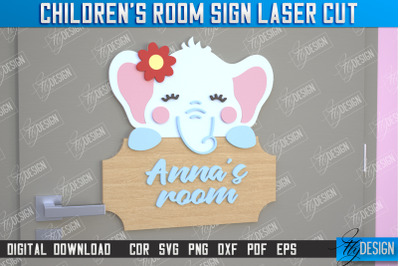 Children&#039;s Room Sign | Door Sign | Elephant Design |CNC File