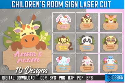 Children&#039;s Room Sign Bundle | Door Sign |  Animals Design | CNC Files