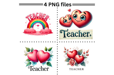 Teacher Themed Retro PNGs for DIY Crafting, Vibrant Teacher Designs fo