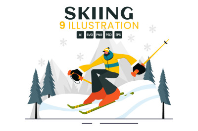 9 Skiing Winter Sport Activities Illustration