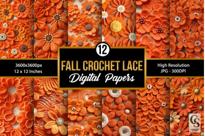 12 Fall Crochet Lace Seamless Patterns   Included   12 Digital Papers