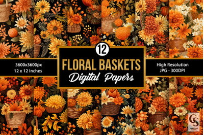 Fall Floral Baskets Seamless Patterns