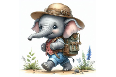 Baby elephant wearing a tiny backpack, ready for a hike