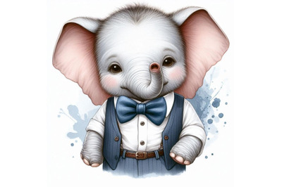 Baby elephant wearing a tiny bowtie, looking dapper