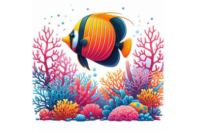 Colorful butterflyfish swimming gracefully among coral branches