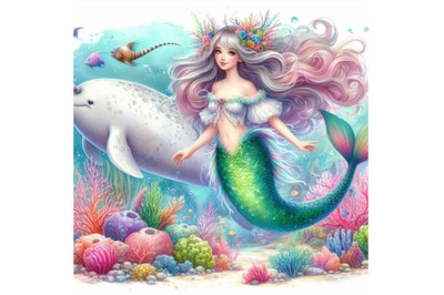 Mermaid with a narwhal