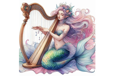 Mermaid playing a harp