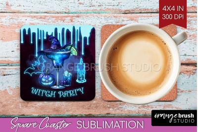 Neon Halloween Square Coaster - Cocktail Coaster Sublimation