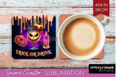 Neon Halloween Square Coaster - Cocktail Coaster Sublimation