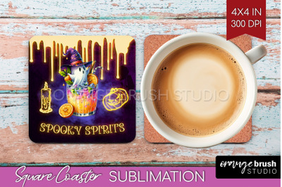 Neon Halloween Square Coaster - Cocktail Coaster Sublimation