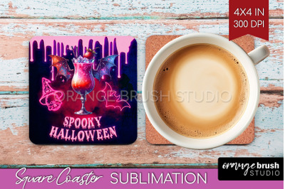 Neon Halloween Square Coaster - Cocktail Coaster Sublimation