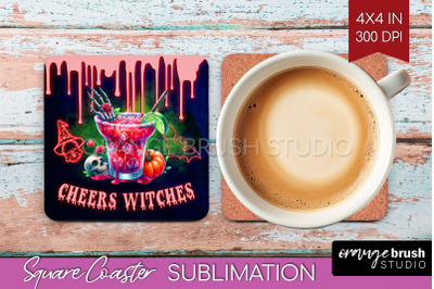 Neon Halloween Square Coaster - Cocktail Coaster Sublimation