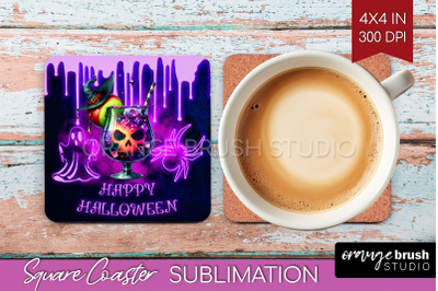 Neon Halloween Square Coaster - Cocktail Coaster Sublimation