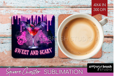 Neon Halloween Square Coaster - Cocktail Coaster Sublimation