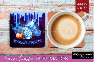 Neon Halloween Square Coaster - Cocktail Coaster Sublimation