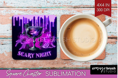 Neon Halloween Square Coaster - Cocktail Coaster Sublimation