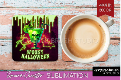 Neon Halloween Square Coaster - Cocktail Coaster Sublimation