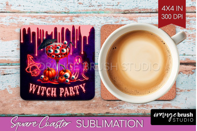 Neon Halloween Square Coaster - Cocktail Coaster Sublimation