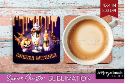 Neon Halloween Square Coaster - Cocktail Coaster Sublimation