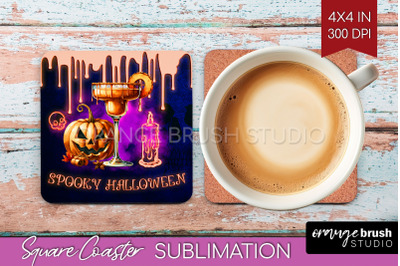 Neon Halloween Square Coaster - Cocktail Coaster Sublimation