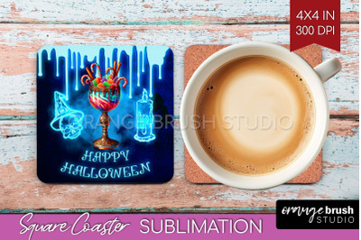 Neon Halloween Square Coaster - Cocktail Coaster Sublimation