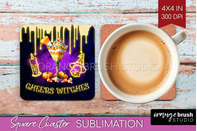 Neon Halloween Square Coaster - Cocktail Coaster Sublimation