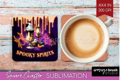 Neon Halloween Square Coaster - Cocktail Coaster Sublimation