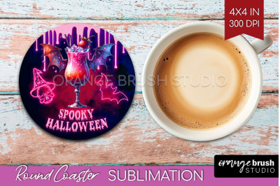 Neon Halloween Round Coaster - Cocktail Coaster Sublimation