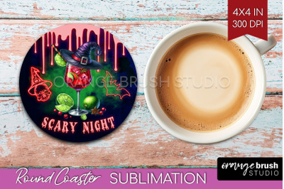 Neon Halloween Round Coaster - Cocktail Coaster Sublimation