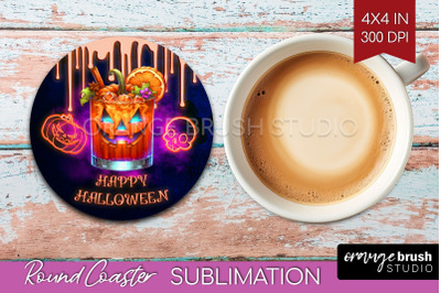 Neon Halloween Round Coaster - Cocktail Coaster Sublimation